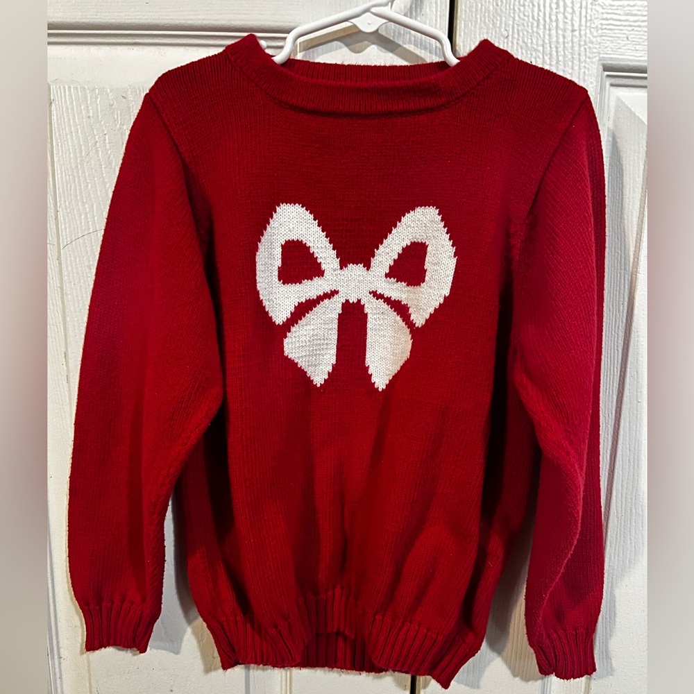 Little English Red Sweater with White Bow